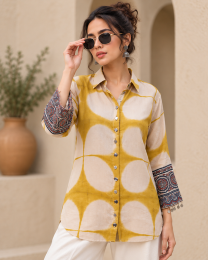 Regular Fit Pure Crepe Tie and Dye inspired Printed Shirt