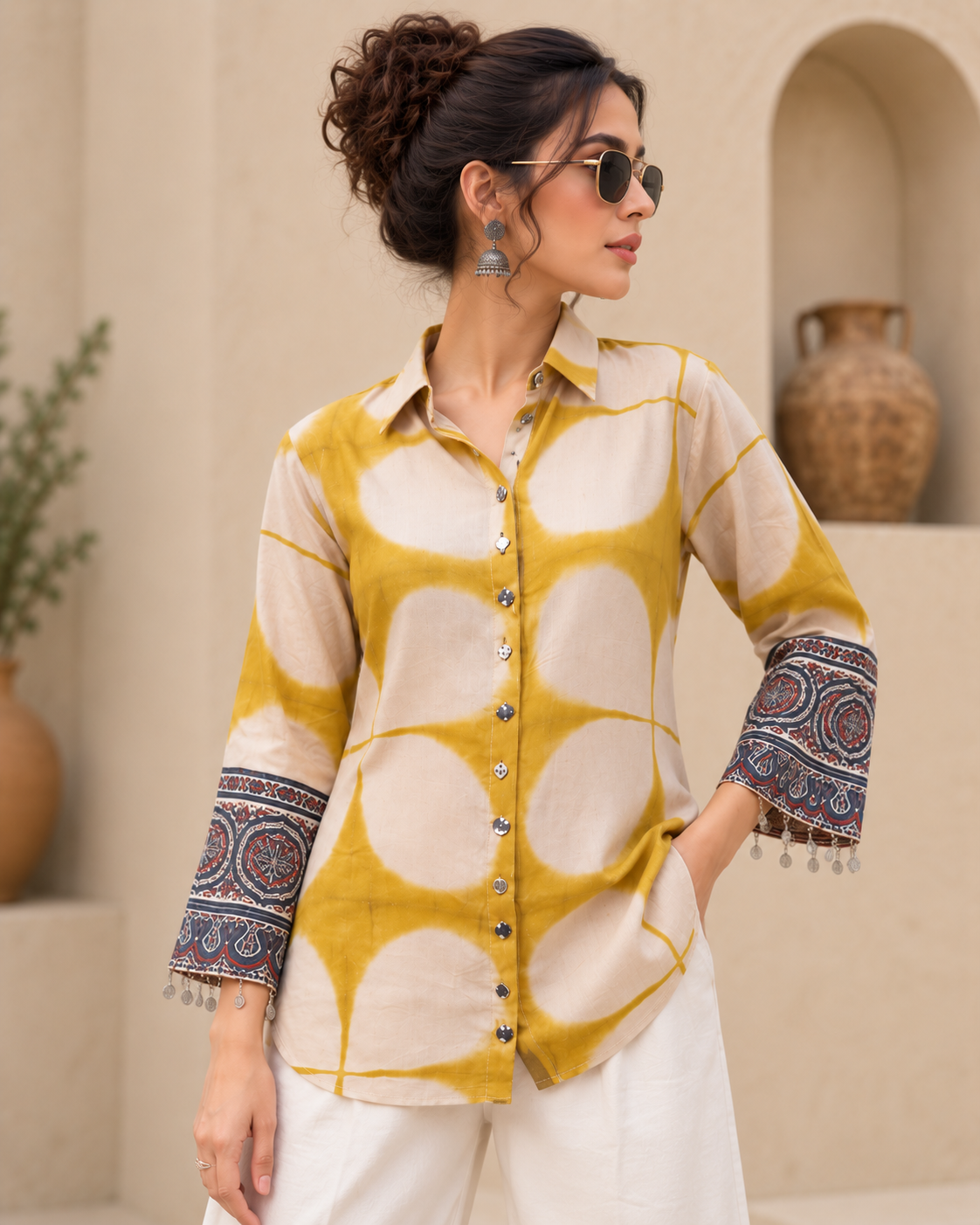 Regular Fit Pure Crepe Tie and Dye inspired Printed Shirt