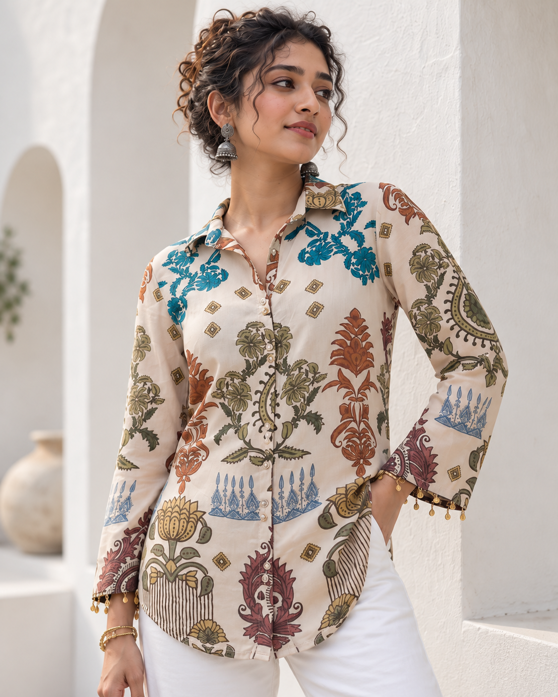 Regular  Fit Premium Crepe Ajrakh Printed Shirt