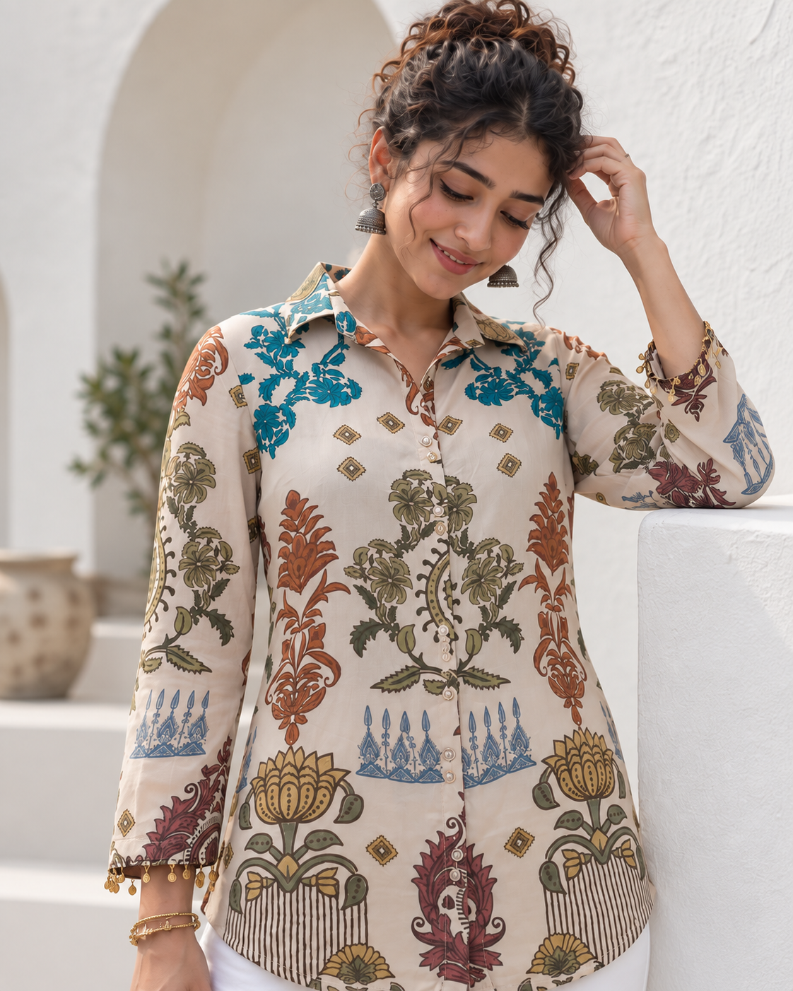 Regular  Fit Premium Crepe Ajrakh Printed Shirt
