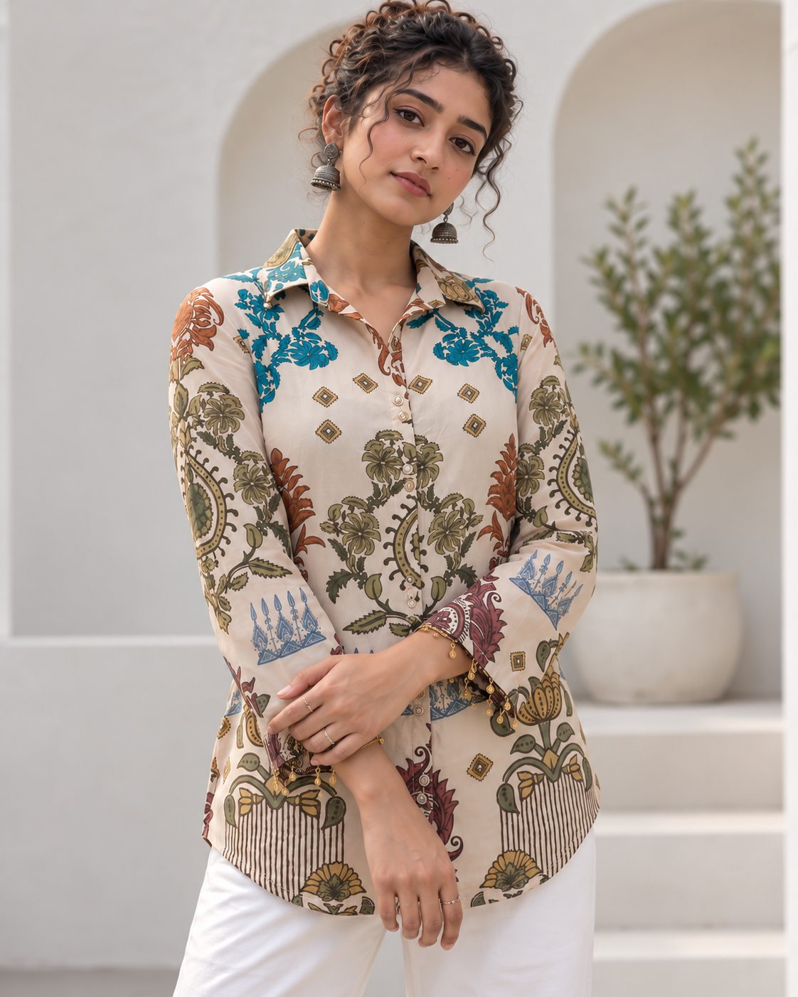 Regular  Fit Premium Crepe Ajrakh Printed Shirt
