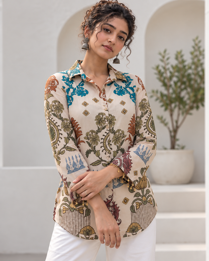 Regular  Fit Premium Crepe Ajrakh Printed Shirt