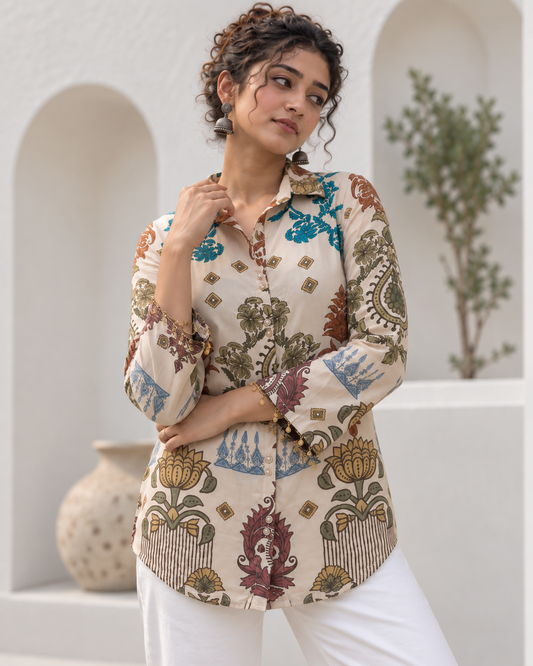 Regular  Fit Premium Crepe Ajrakh Printed Shirt