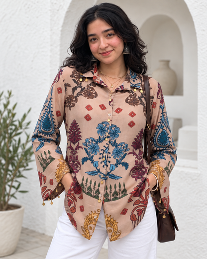 Regular Fit Premium Crepe Ajrakh Printed Shirt