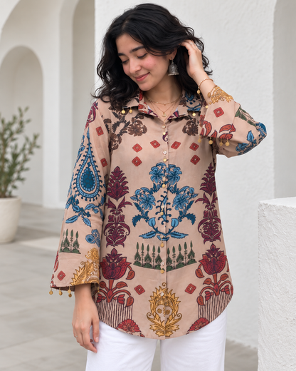 Regular Fit Premium Crepe Ajrakh Printed Shirt