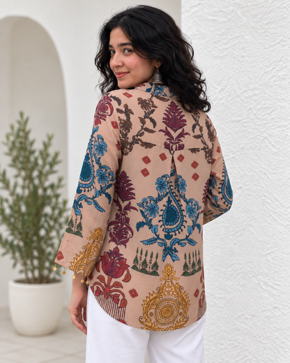 Regular Fit Premium Crepe Ajrakh Printed Shirt