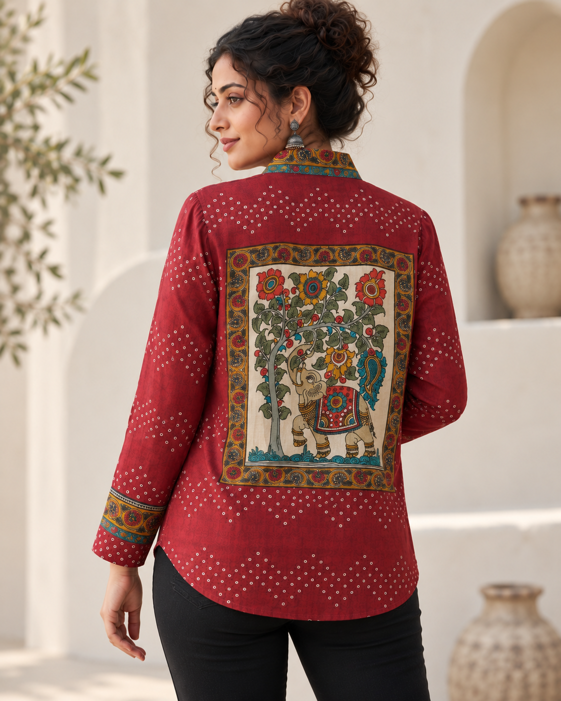 Regular Fit  Bandhej / Kalamkari Print Modal Silk Shirt