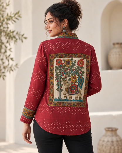 Regular Fit  Bandhej / Kalamkari Print Modal Silk Shirt