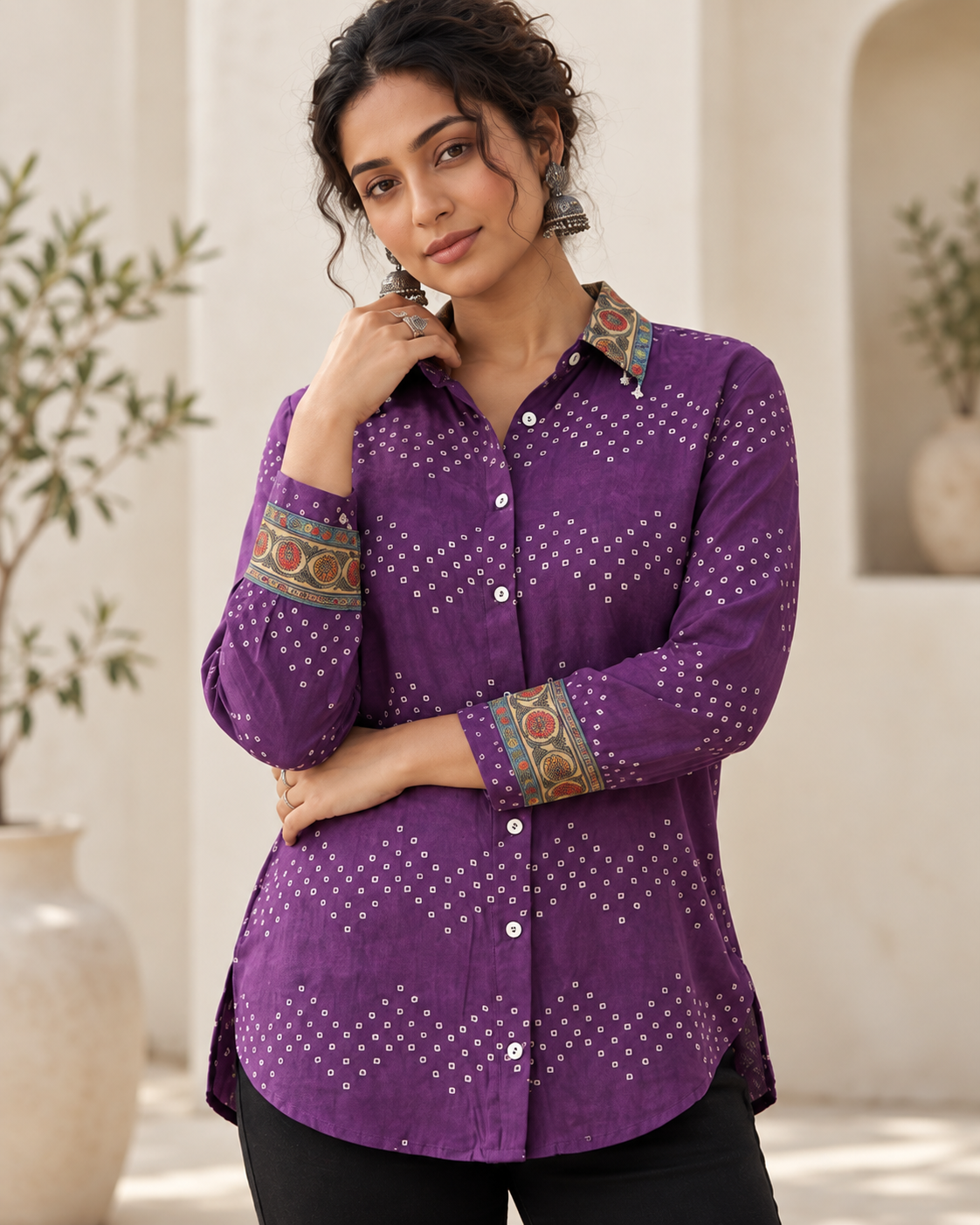 Regular Fit  Bandhej / Kalamkari Print Modal Silk Shirt