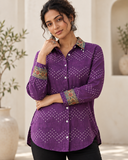 Regular Fit  Bandhej / Kalamkari Print Modal Silk Shirt