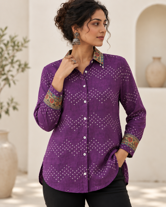 Regular Fit  Bandhej / Kalamkari Print Modal Silk Shirt