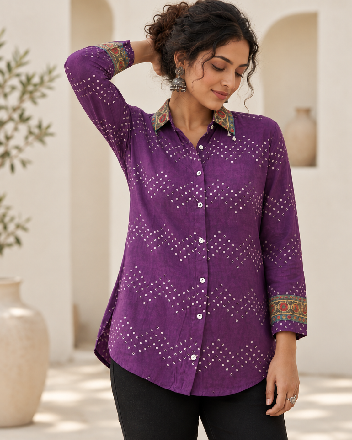 Regular Fit  Bandhej / Kalamkari Print Modal Silk Shirt