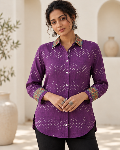 Regular Fit  Bandhej / Kalamkari Print Modal Silk Shirt